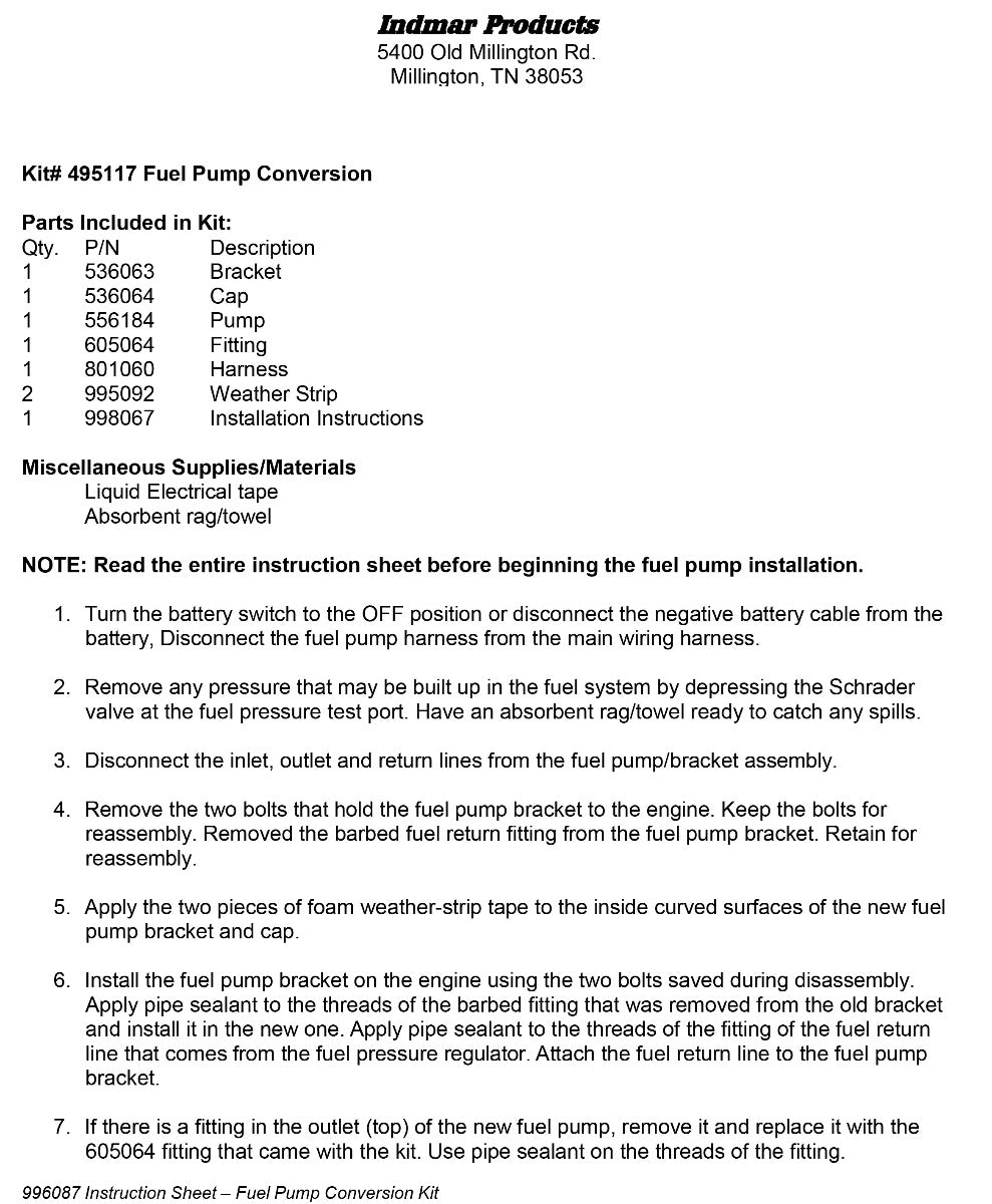 Indmar 556014 Fuel Pump Conversion Kit to Pierburg
