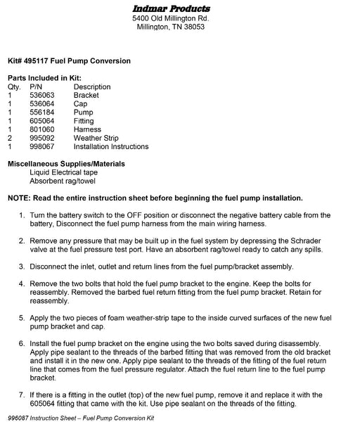 Indmar 556014 Fuel Pump Conversion Kit to Pierburg