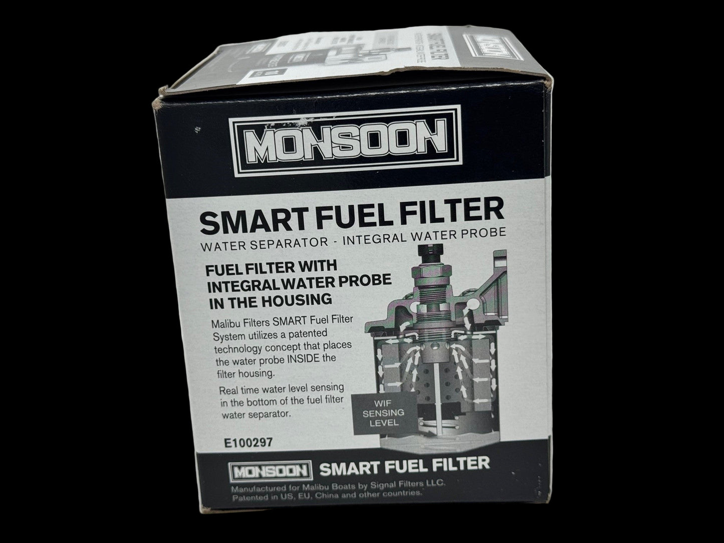Monsoon Smart Fuel Filter packaging on a white background