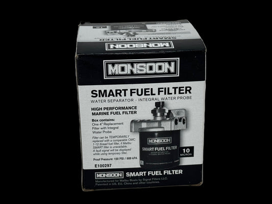 Monsoon Smart Fuel Filter packaging on a white background