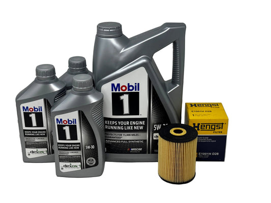 Malibu & Axis M5/M6 GEN2 oil change kit with 8 quarts Mobil 1 5W-30 full synthetic oil and Hengst E1001H filter. Fits select May 2020+ engines.