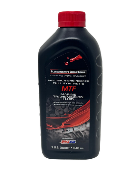Marine transmission fluid bottle with red cap on a white background