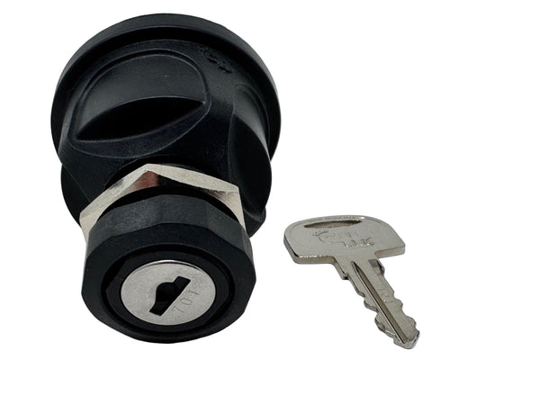 Supra Boat ignition lock cylinder with a key on a white background