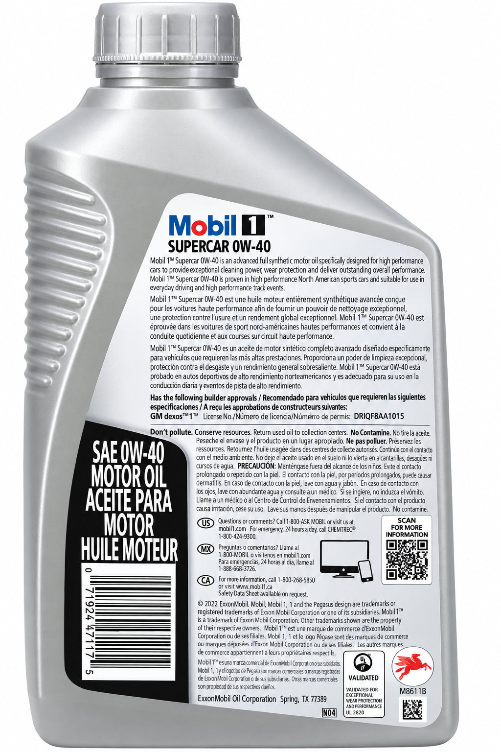 Mobil 1 Supercar 0W-40 Full Synthetic Oil – Malibu LT4 – 1 Quart