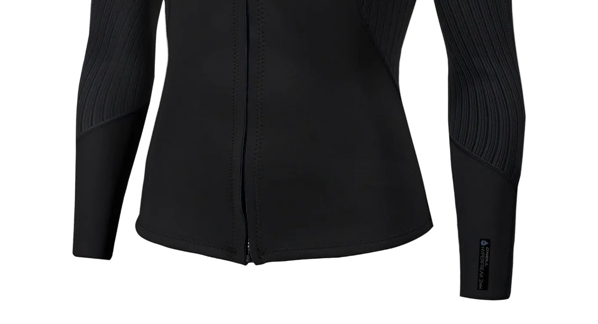 Flexible nylon and spandex sleeves on O'Neill Hyperfreak women's jacket