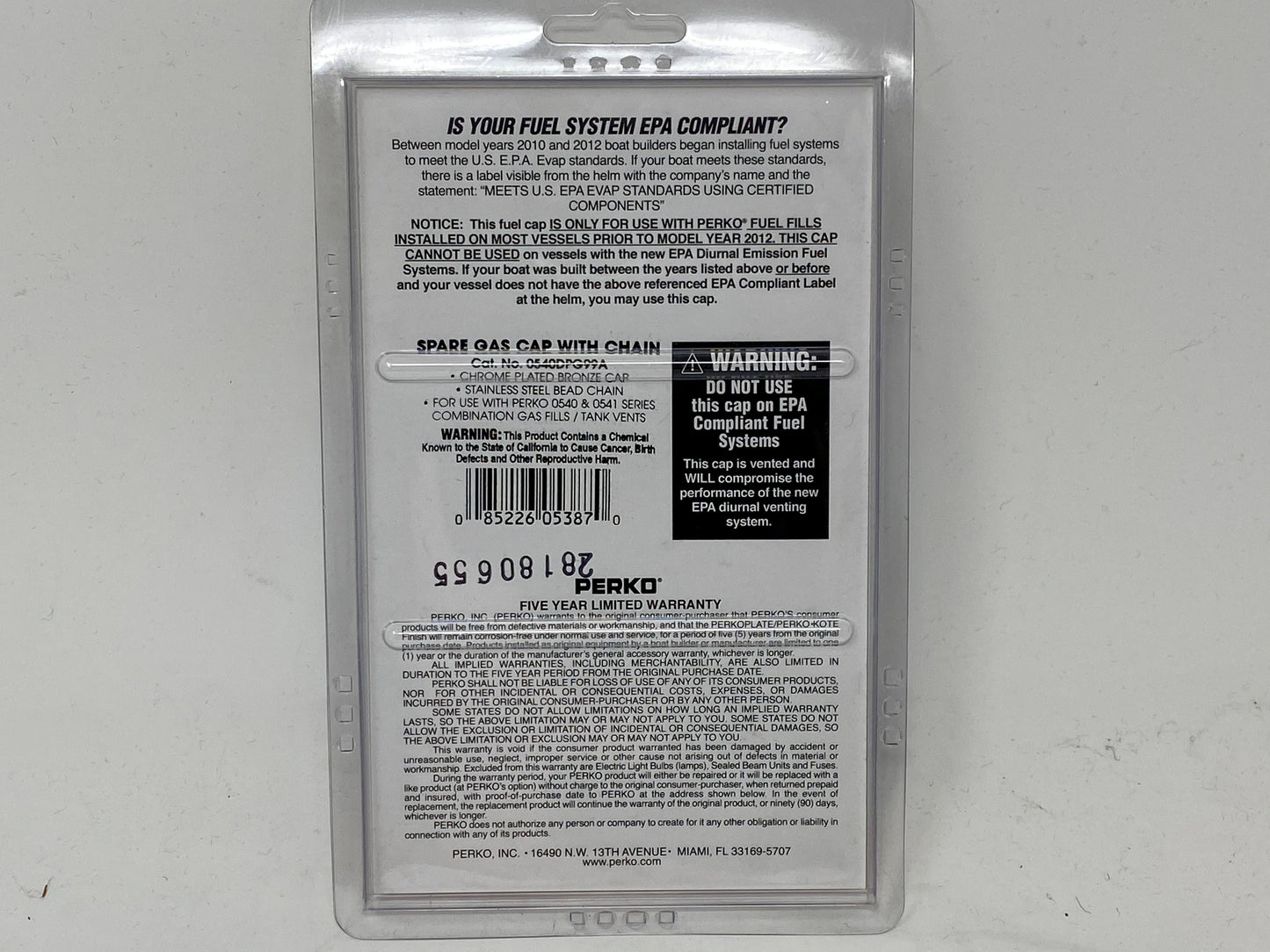 Perko 0540 Spare Gas Cap with Chain