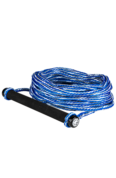 Radar Global Water Sports 12-inch rubber waterski handle with 75-foot rope in blue and white