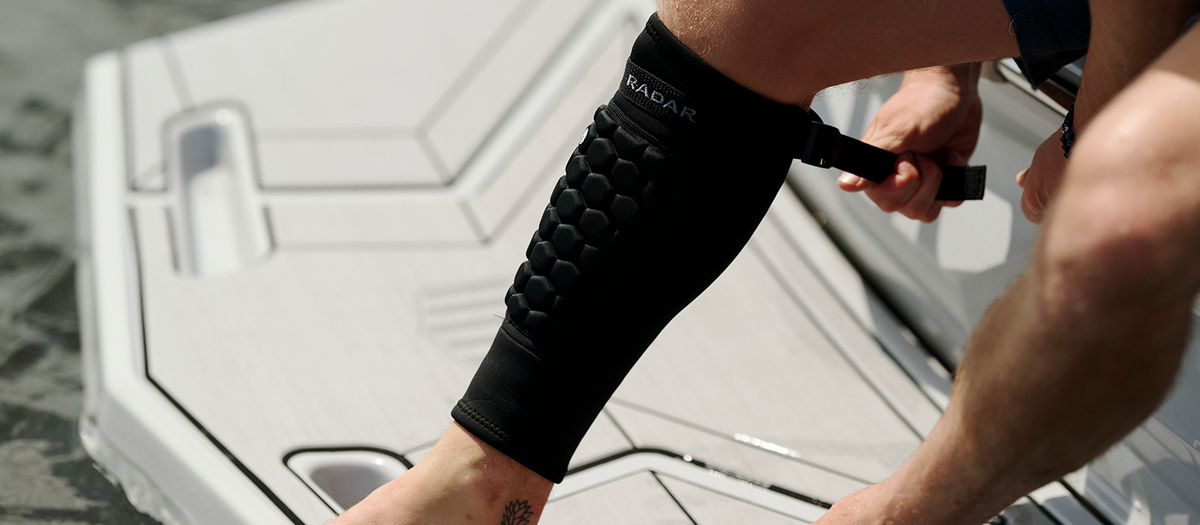 Radar Waterski Shin Guard worn for rear shin protection