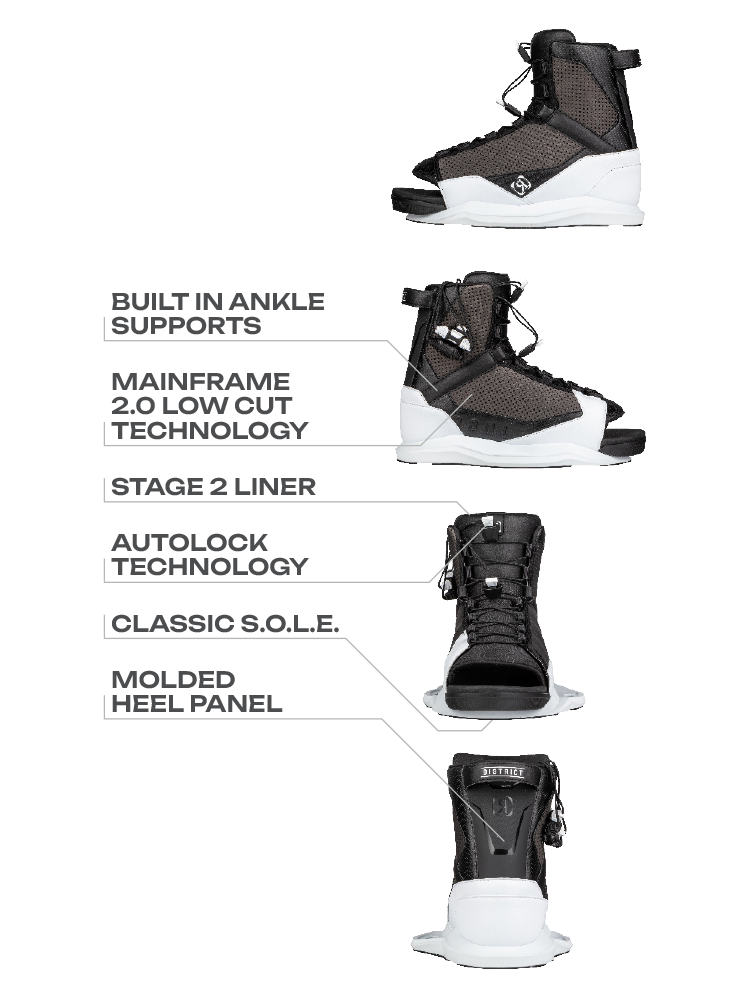 2027 Ronix District wakeboard boot with adaptive MainFrame chassis with features