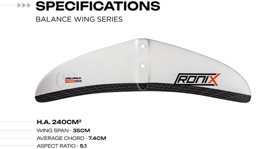 Specifications graphic for a Ronix shift mast balance 1300 foil