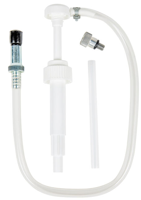 Clear plastic hose with metal connectors on a white background