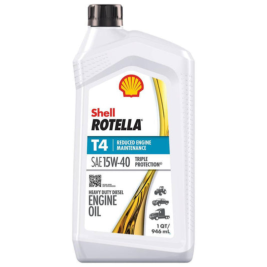 Shell Rotella T4 engine oil bottle on a white background
