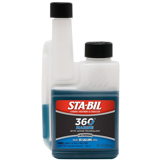 STA-BIL 360 Marine Fuel Stabilizer 8 oz bottle for ethanol protection and marine gasoline engine maintenance