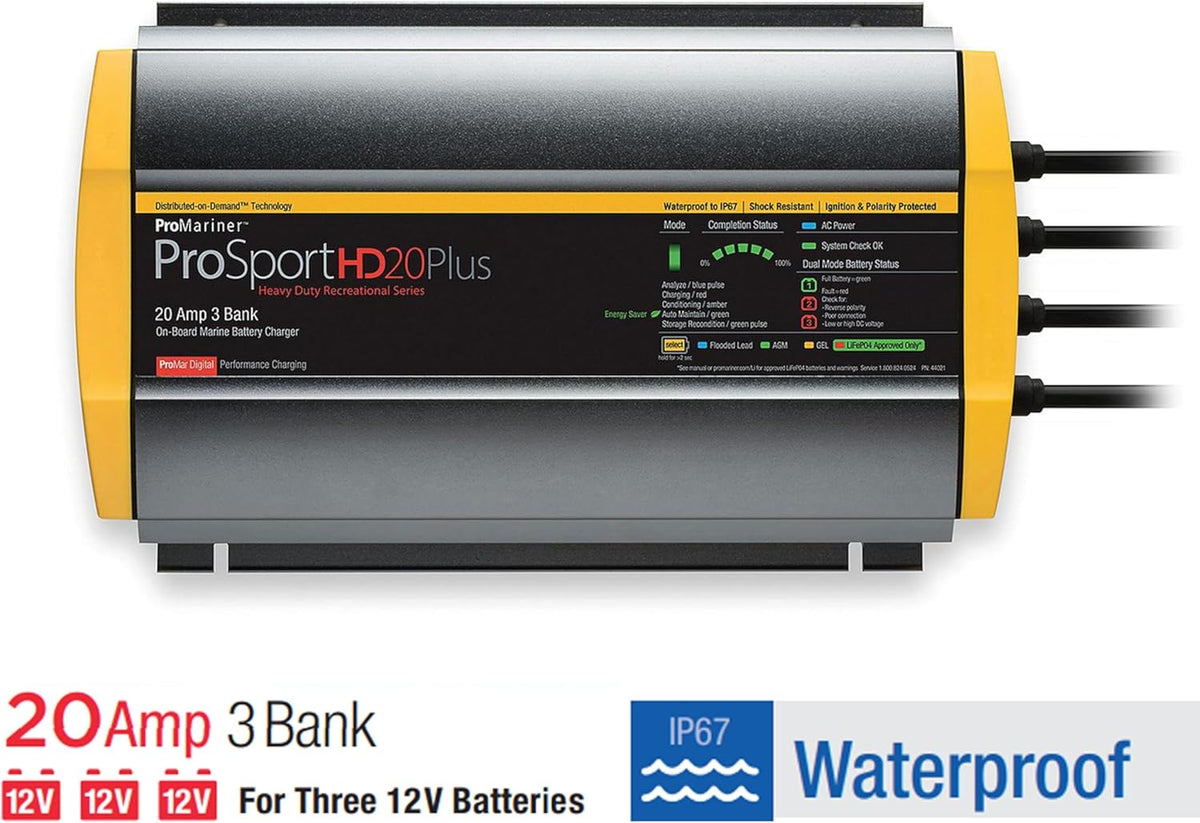 ProMariner ProSportHD 20PLUS On-Board Marine Battery Charger – 20 Amp, 3 Bank – 44021