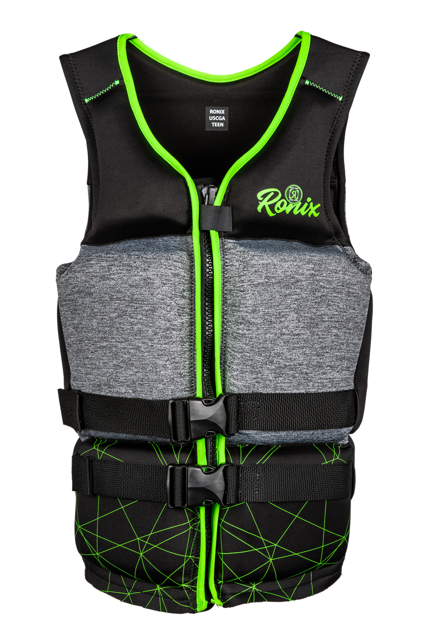 Ronix Driver's Ed Capella - 3.0 CGA Life Vest - Black / Lime - Teen (75-125lbs), 2020