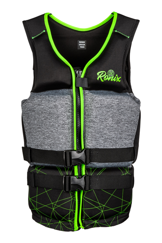 Ronix Driver's Ed Capella - 3.0 CGA Life Vest - Black / Lime - Teen (75-125lbs), 2020