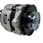 A used marine alternator with a silver aluminum body, black ribbed pulley, and a blue-accented silver pulley wheel, shown on a light gray background.