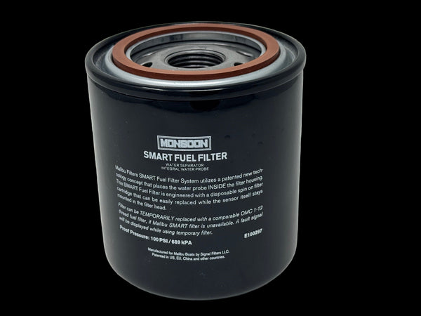 Black fuel filter with 'Monsoon' branding