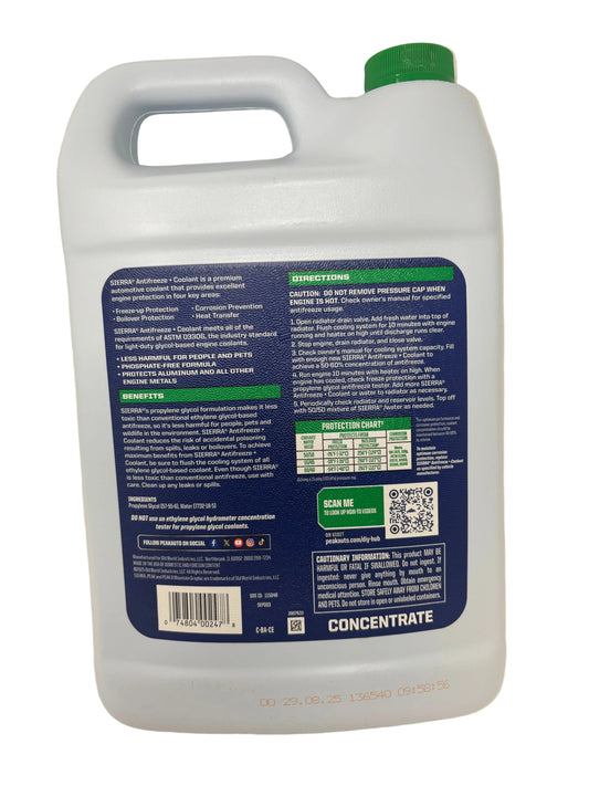 Sierra Antifreeze Coolant Propylene Glycol Green