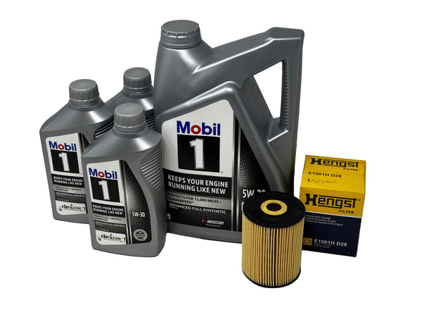Malibu & Axis M5/M6 GEN2 oil change kit with 8 quarts Mobil 1 5W-30 full synthetic oil and Hengst E1001H filter. Fits select May 2020+ engines.