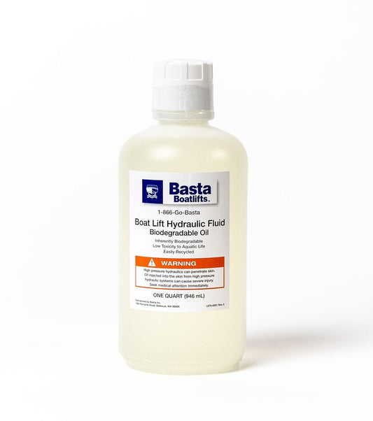 Basta Paints boat lift hydraulic fluid bottle on a white background