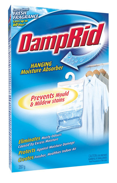 DampRid FG80 Fresh Scent 14 oz hanging moisture absorber bag for boats and closets