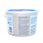 A white plastic tub of Calpol Swallowed with a blue lid, showing the back label with caution details and a small diagram.