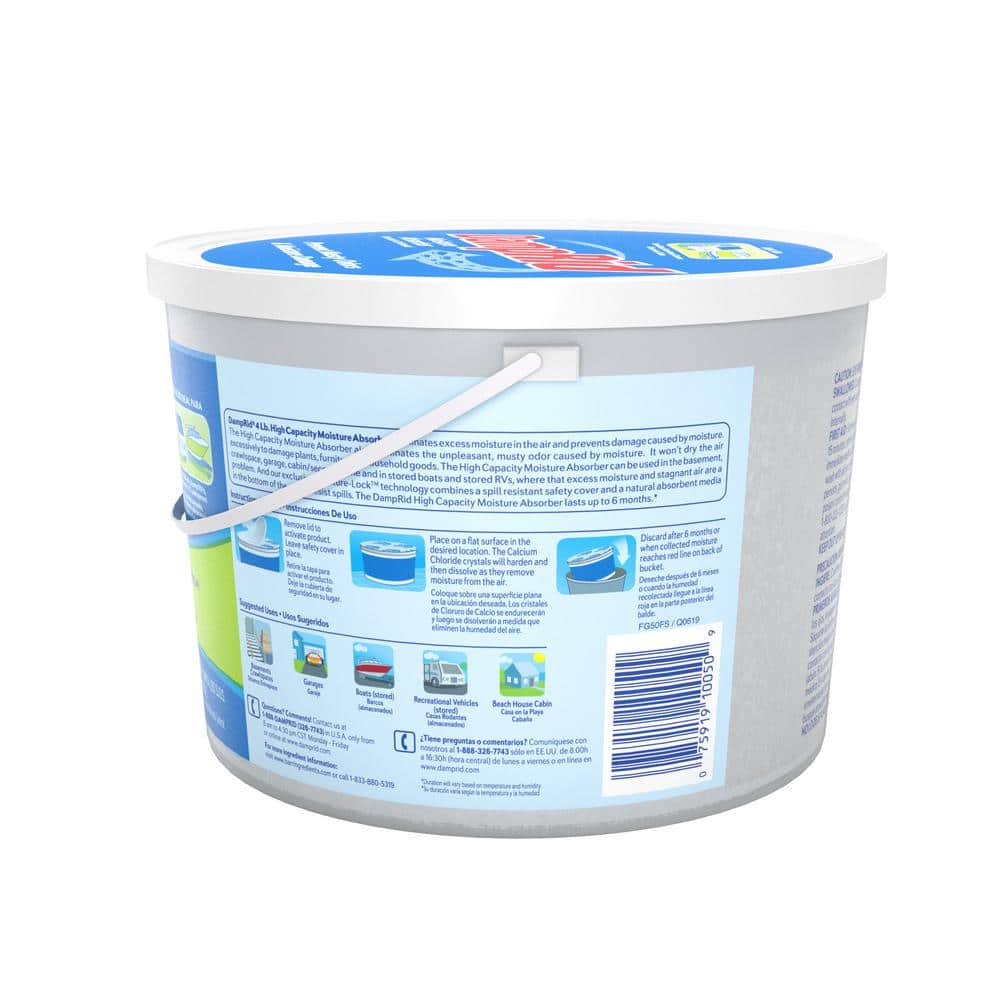 A large white plastic bucket of High Capacity Marine Board with a white handle and a blue and white label showing product information and usage diagrams.
