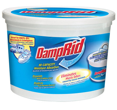 DampRid Hi-Capacity 64 oz moisture absorber container for boat RV and cabin storage