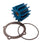 A blue watercraft impeller alongside a black gasket and two metal rings, isolated on a white background.