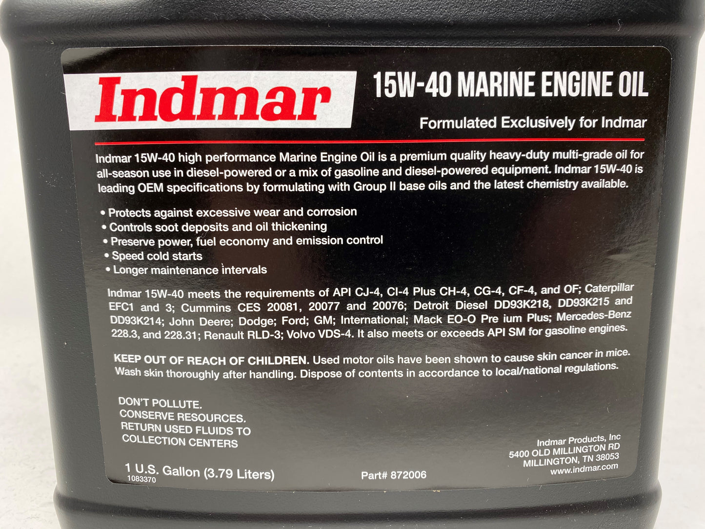 Indmar 15W40 Marine Engine Oil Gallon