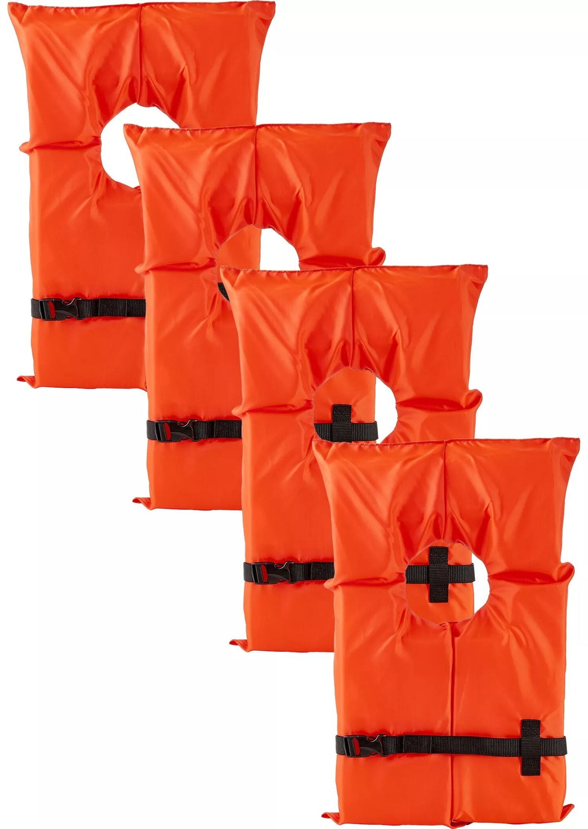 Kent Type II adult life jacket 4-pack with orange USCG approved PFDs and storage bag