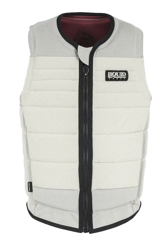 Front view of Liquid Force Fuse 2026 wakeboard impact vest in cream