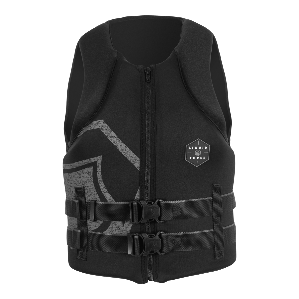 Front view of Liquid Force Hinge 2026 CGA wake vest in black