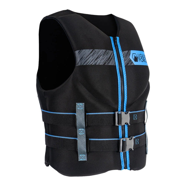 side view of Liquid Force Classic Hinge CGA watersports vest in blue