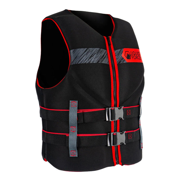 side view of Liquid Force Classic Hinge CGA watersports vest in red