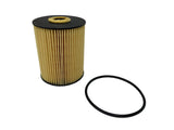 A Hengst oil filter cartridge with a beige color and a black gasket, designed for Malibu Boats, displayed against a white background.