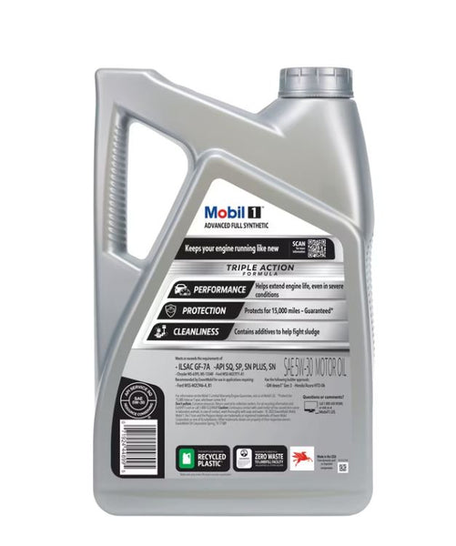 Mobil 1 Full Synthetic 5W-30 dexos engine oil 5 quart bottle for compatible Malibu M5 and M6 marine engines