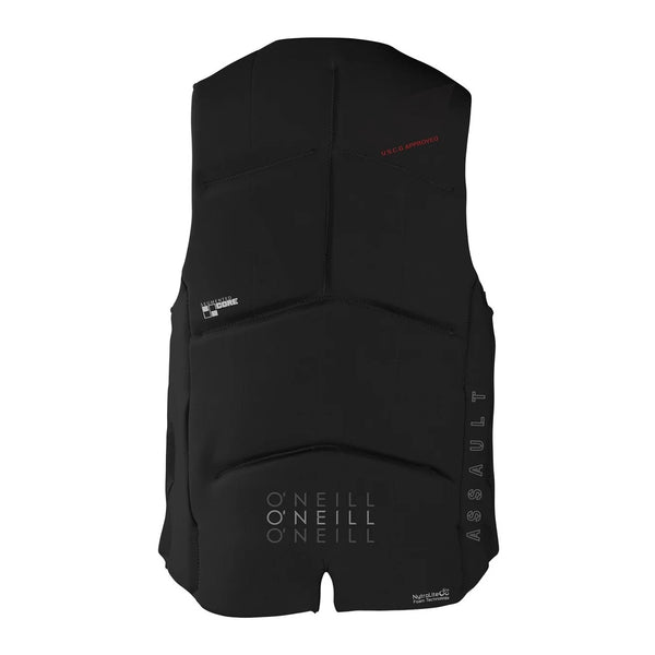 Back view of O'Neill Assault CGA watersports life vest in black
