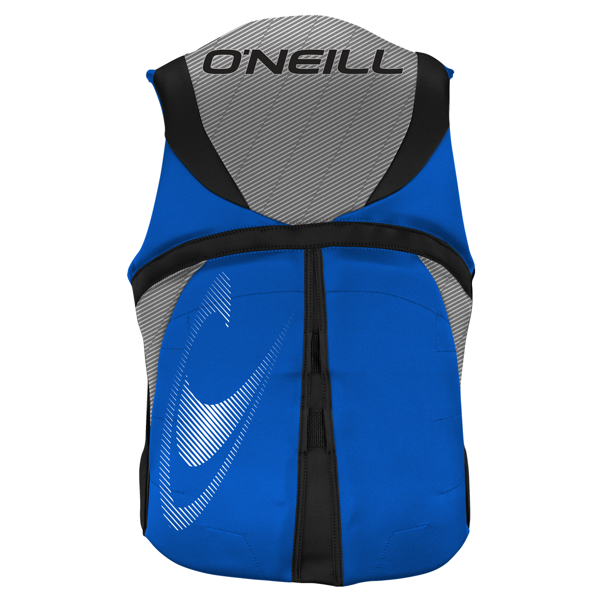 Back view of O'Neill Reactor watersports life vest in blue
