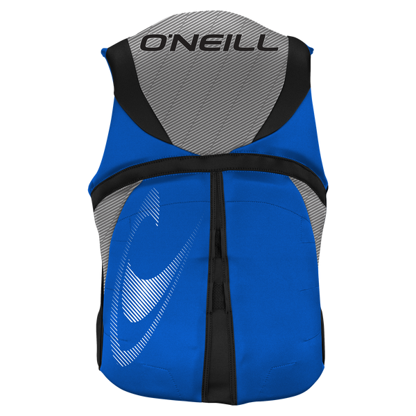 Back view of O'Neill Reactor watersports life vest in blue