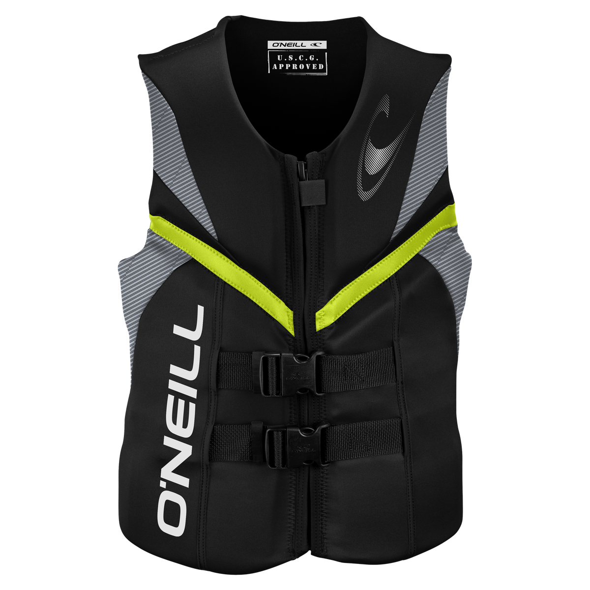 Green O'Neill Reactor USCG approved Level 70 life vest for wakeboarding and wakesurfing