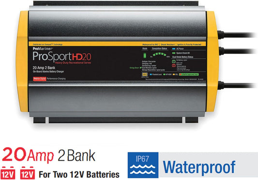 ProMariner ProSportHD 20 On-Board Marine Battery Charger – 20 Amp, 2 Bank – 44020