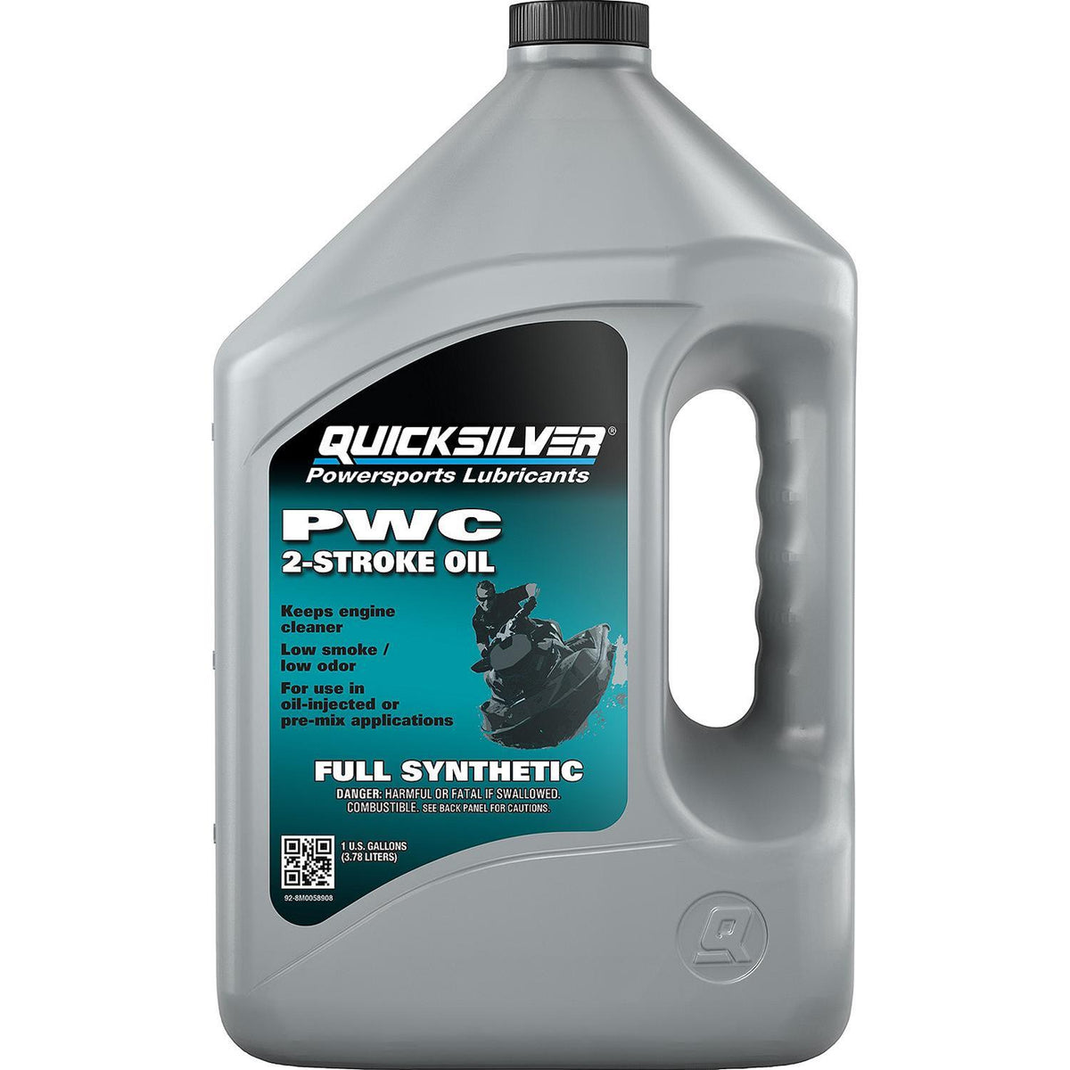 Quicksilver PWC 2-stroke oil container on a white background