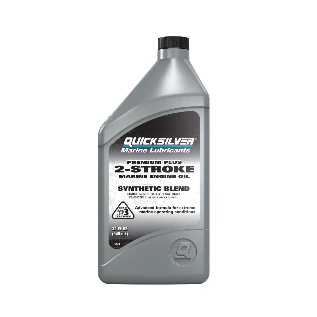 Quicksilver marine engine oil bottle on a white background