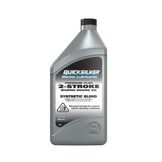 Quicksilver marine engine oil bottle on a white background