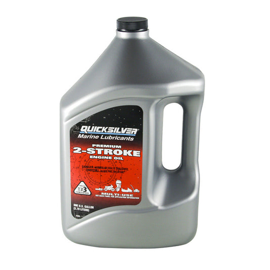 Quicksilver marine lubricants 2-stroke engine oil container on a white background