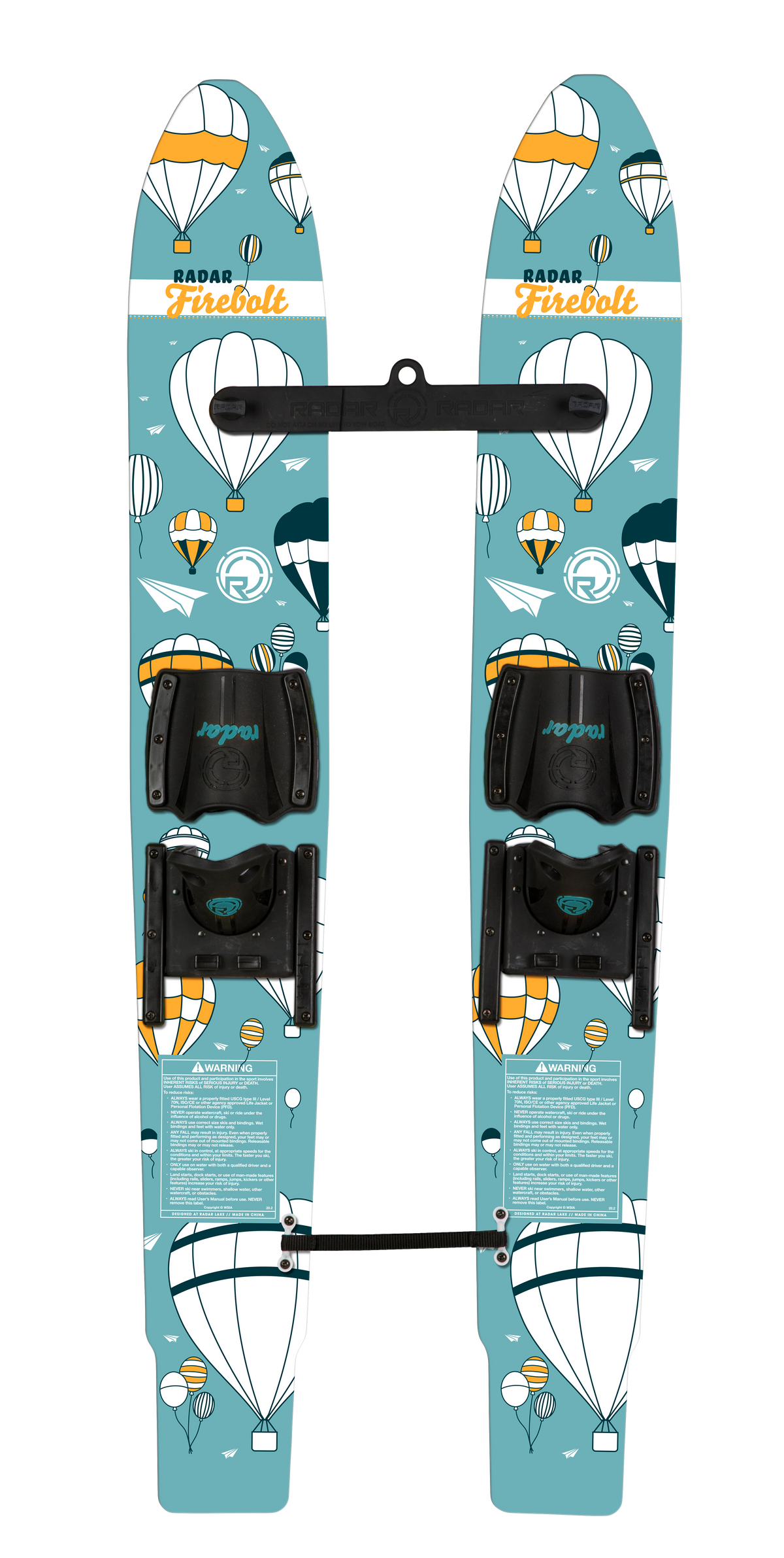 2027 Radar Firebolt 46-inch kids combo water skis with adjustable bindings