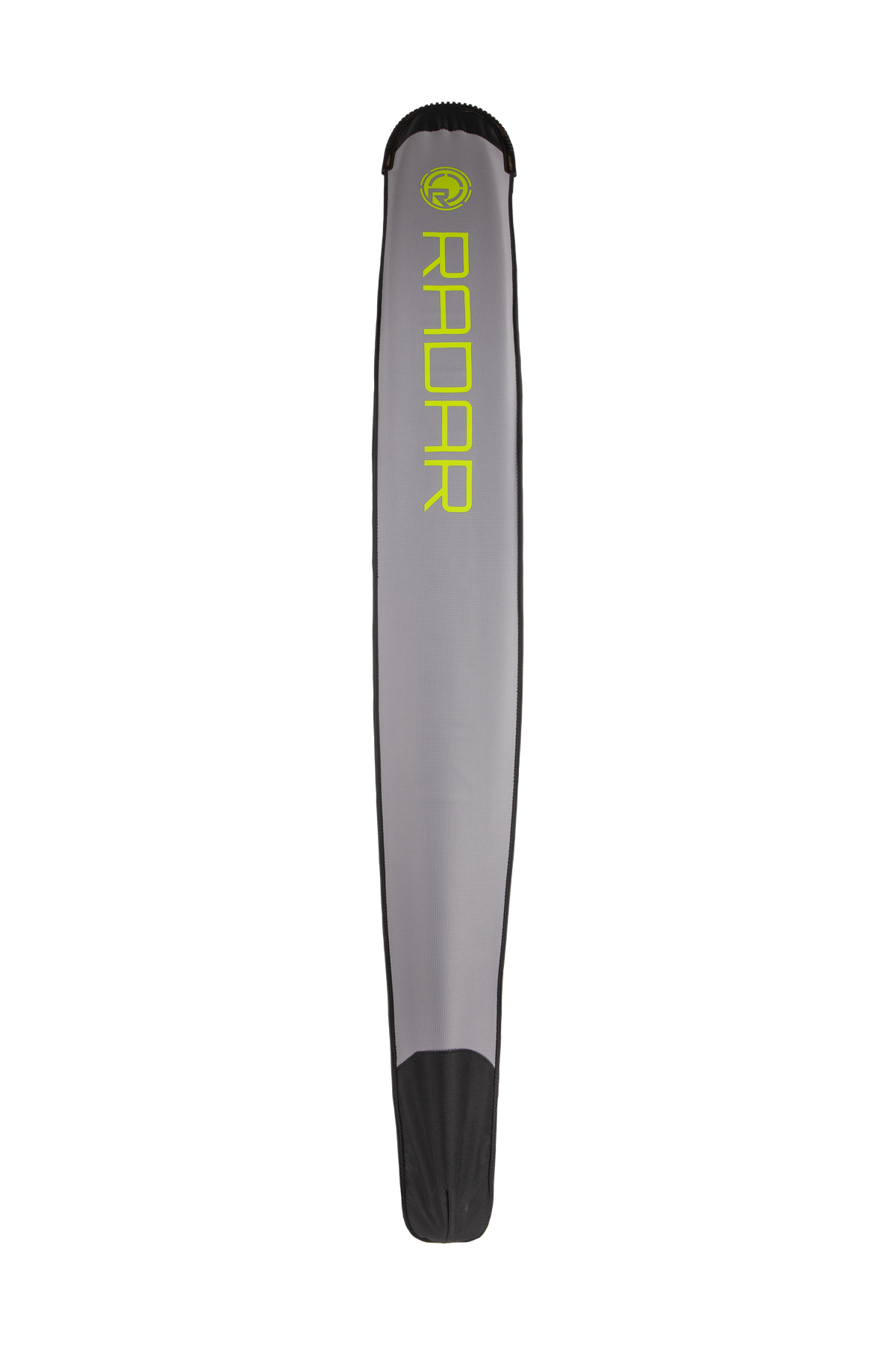 bottom of a Grey and Neon Radar neoprene protective sleeve for slalom waterskis