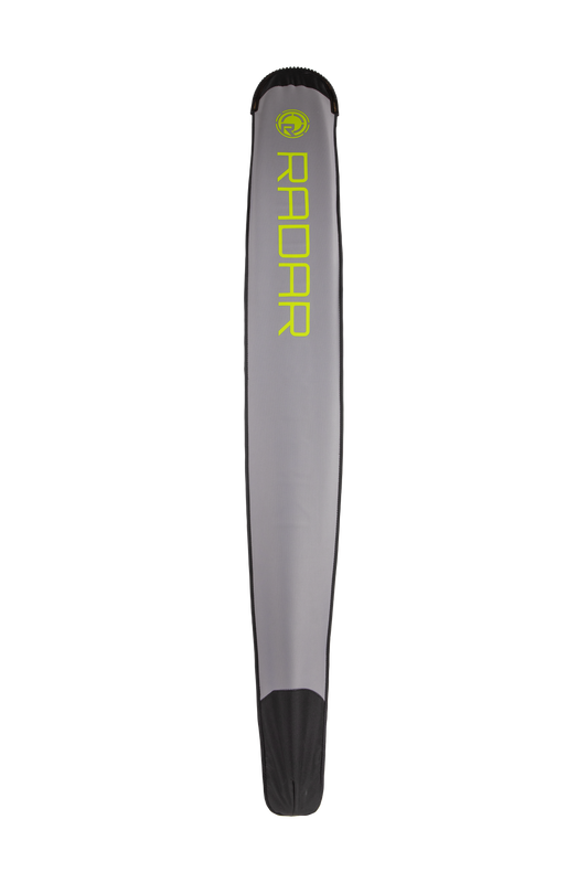bottom of a Grey and Neon Radar neoprene protective sleeve for slalom waterskis